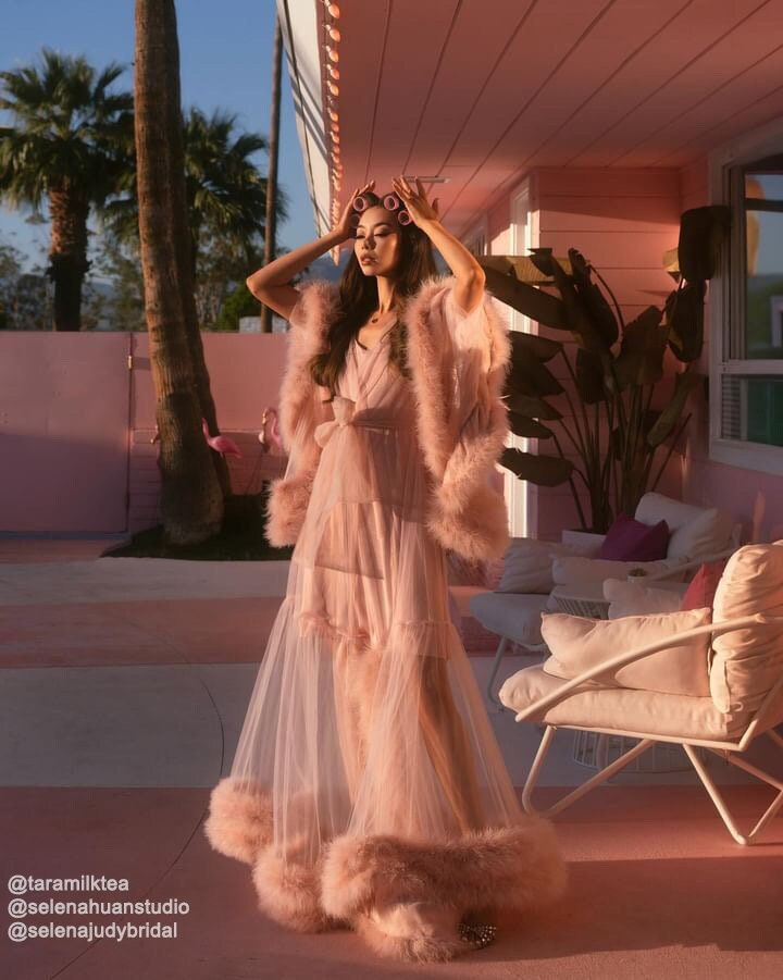 2-Layer Thick Feather Tulle Robe Set – Luxury Photoshoot / Holiday Glam Gown (Multi-Color)